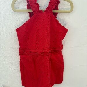 Red Eyelet Kids Romper
